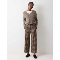 Jigsaw Linen Blend Checked Cropped Trousers Brown Mix