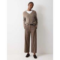 Jigsaw Linen Blend Checked Cropped Trousers Brown Mix