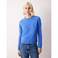 Jigsaw Wool Rich Saddle Crew Neck Jumper Blue