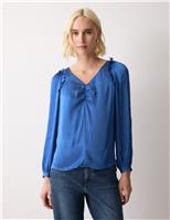 Satin V-Neck Relaxed Blouse