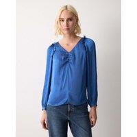 Jigsaw Satin V-Neck Relaxed Blouse Blue