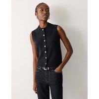 Jigsaw Wool Blend Straight Textured Waistcoat Navy