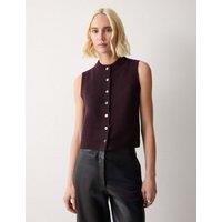 Jigsaw Wool Blend Straight Textured Waistcoat Purple