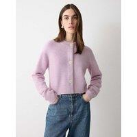 Jigsaw Pure Wool Crew Neck Cropped Cardigan Lilac