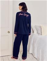 Pure Cotton Good Morning Embroidered Pyjama Set