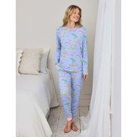 Chelsea Peers Crew Neck Printed Pyjama Set Blue
