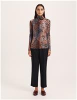 SABA Cotton Blend Leopard Print Ribbed Top Multi
