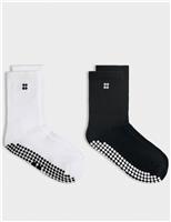 2 Pack Pilates Cotton Rich Crew Gripper Socks
