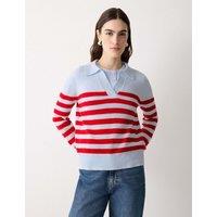 Jigsaw Wool Blend Striped Collared Jumper Blue Mix