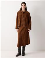 Jigsaw Suede Asymmetric Midi A-Line Skirt Tan