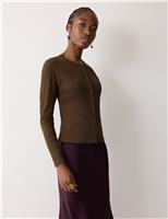 Jigsaw Cotton Rich Textured Button Through Top Brown