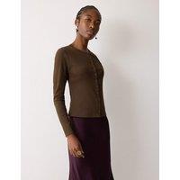 Jigsaw Cotton Rich Textured Button Through Top Brown