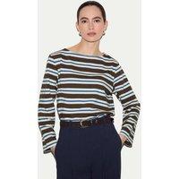 Jigsaw Pure Cotton Slash Neck Striped Top Brown Mix