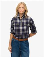 Superdry & Co Pure Cotton Checked Relaxed Shirt Navy Mix