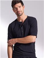 David Gandy Wellwear Premium Cotton Modal Henley Pyjama Tee Black