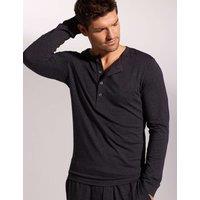 David Gandy Wellwear Premium Cotton Modal Long Sleeve Henley Pyjama Top Charcoal