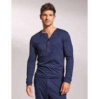 David Gandy Wellwear Premium Cotton Modal Long Sleeve Henley Pyjama Top Navy