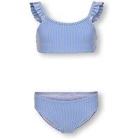 Kids Only Striped Seersucker Frill Shoulder Bikini (7-14 Yrs) Blue Mix