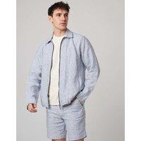 Peregrine Pure Linen Striped Bomber Jacket Blue Mix