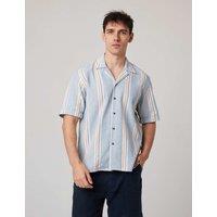 Peregrine Pure Cotton Striped Short Sleeve Shirt Blue Mix