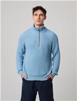 Peregrine Pure Cotton Ribbed Quarter Zip Jumper Light Blue