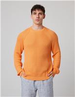 Peregrine Pure Cotton Textured Crew Neck Jumper Orange