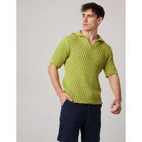 Peregrine Pure Cotton Textured Knitted Polo Shirt Green