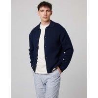 Peregrine Pure Cotton Ribbed Collared Neck Cardigan Navy