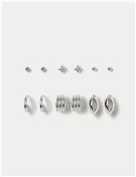 6 Pack Silver Tone Earrings