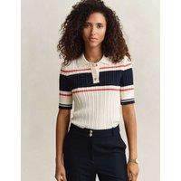 GANT Pure Cotton Cable Knit Striped Knitted Top Cream
