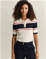 Pure Cotton Cable Knit Striped Knitted Top