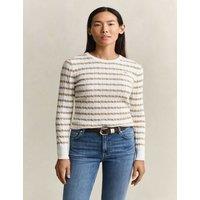 GANT Cotton Rich Cable Striped Crew Neck Jumper Beige