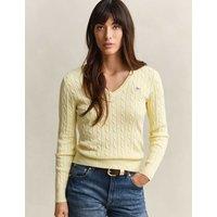 GANT Cotton Rich Cable Knit V-Neck Jumper Yellow