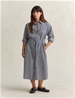 GANT Pure Cotton Poplin Striped Midi Shirt Dress Blue
