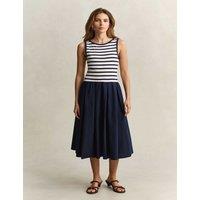 GANT Cotton Modal Striped Crew Neck Skater Dress Navy