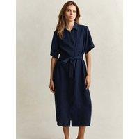 GANT Pure Linen Button Through Midi Shirt Dress Navy