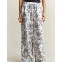 GANT Linen Rich Floral Wide Leg Trousers Navy