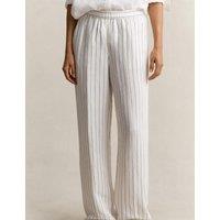 GANT Linen Blend Striped Wide Leg Trousers Cream