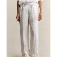 GANT Linen Blend Striped Wide Leg Trousers Cream