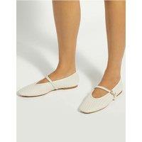 Dune London Leather Woven Mary Jane Ballet Pumps Ecru