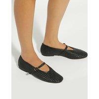 Dune London Leather Woven Mary Jane Ballet Pumps Black
