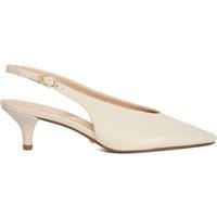 Dune London Leather Buckle Kitten Heel Slingback Shoes Ecru
