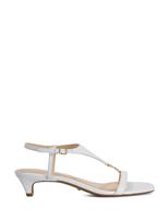 Dune London Leather Buckle Kitten Heel Sandals White