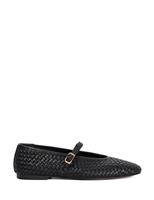 Dune London Wide Fit Leather Woven Buckle Flat Ballet Pumps Black