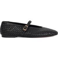 Dune London Wide Fit Leather Woven Buckle Flat Ballet Pumps Black