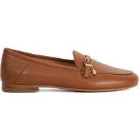 Dune London Leather Buckle Slip On Flat Loafers Tan