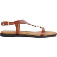 Dune London Leather Buckle Ankle Strap T Bar Flat Sandals Tan