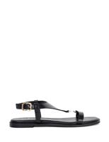 Dune London Leather Buckle Ankle Strap T Bar Flat Sandals Tan