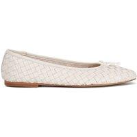 Dune London Wide Fit Leather Woven Flat Ballet Pumps Ecru