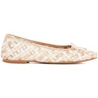 Dune London Leather Woven Flat Ballet Pumps Cream